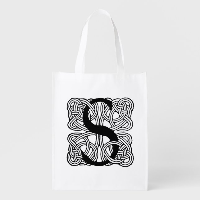 Letter S Vintage Celtic Knot Monogram Grocery Bag (Front)