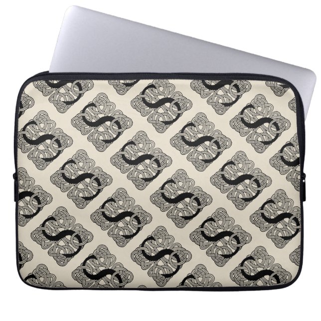 Letter S Vintage Celtic Knot Monogram Laptop Sleeve (Front)