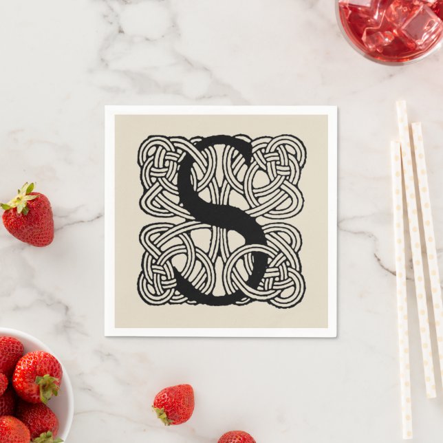 Letter S Vintage Celtic Knot Monogram Napkins (Insitu)
