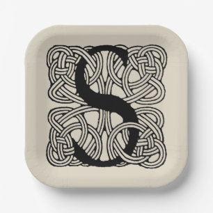 Letter S Vintage Celtic Knot Monogram Paper Plates