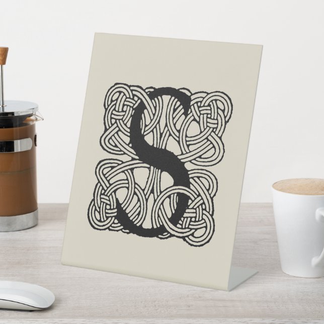 Letter S Vintage Celtic Knot Monogram Pedestal Sign (In SItu)