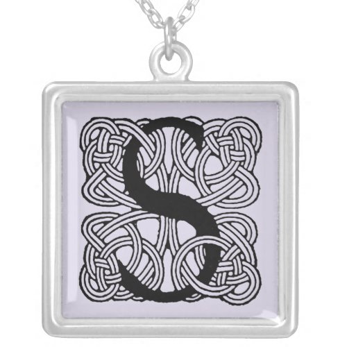 Letter S Vintage Celtic Knot Monogram Silver Plated Necklace