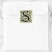 Letter S Vintage Celtic Knot Monogram Square Sticker (Bag)