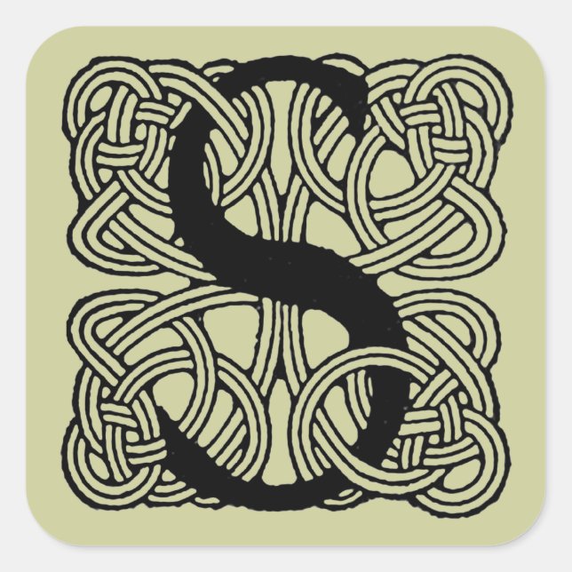 Letter S Vintage Celtic Knot Monogram Square Sticker (Front)