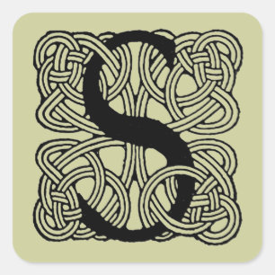 Letter S Vintage Celtic Knot Monogram Square Sticker