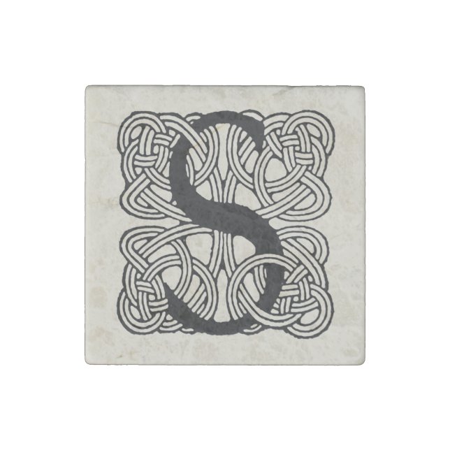 Letter S Vintage Celtic Knot Monogram Stone Magnet (Front)