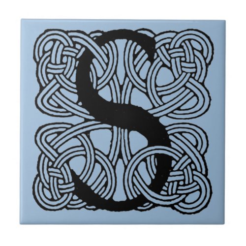 Letter S Vintage Celtic Knot Monogram Tile