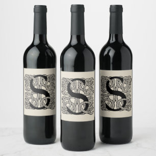 Letter S Vintage Celtic Knot Monogram Wine Label
