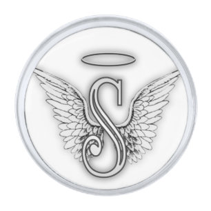 Letter S with Angel Wings Silver Finish Lapel Pin