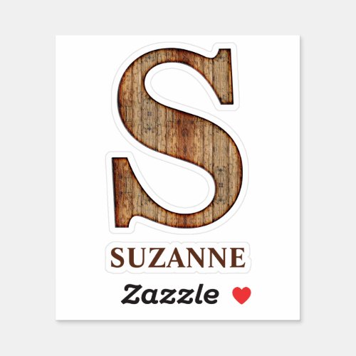 Letter S wood texture with custom name Sticker