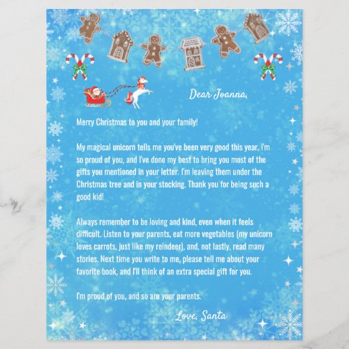 Letter Santa Unicorn Snowflakes Candy Blue Xmas