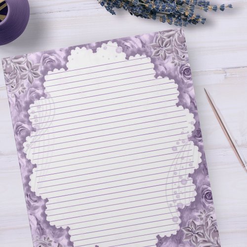 Letter Size 85 x 11 Purple Floral Lined Paper Notepad