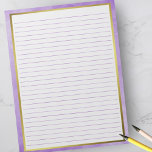 Letter Size 8.5" x 11" Purple Lines Paper Gold Notepad<br><div class="desc">Standard Letter Size Pages - 8.5" X 11" with Purple Lines on Each Page for Easy Writing - One Sided Notebook Paper with Gold Frame</div>