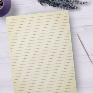 Letter Size 8.5" x 11" Red Ruled Beige Wide Lined Notepad