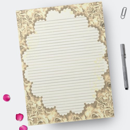 Letter Size 85 x 11 Sepia Floral Lined Paper Notepad