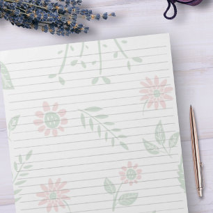 Letter Size 8.5" x 11" Wide Ruled Pink Floral Notepad
