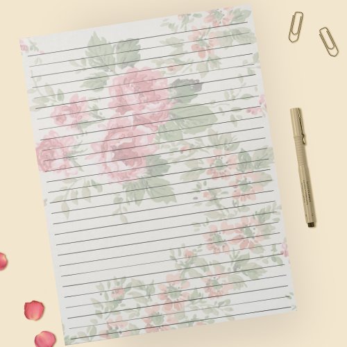 Letter Size 85 x 11 Wide Ruled Pink Roses Floral Notepad