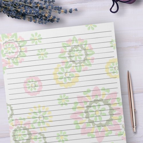 Letter Size 85 x 11 Wide Ruled Retro Pink Floral Notepad