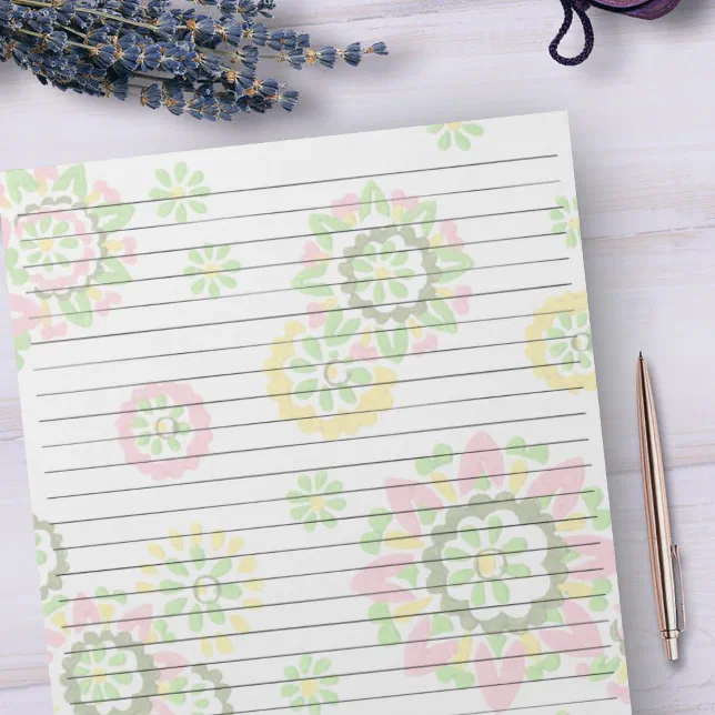 Wide Notepad Pattern Letter Size 8.5 x 11 Wide Ruled Retro Pink Floral Notepad | Zazzle
