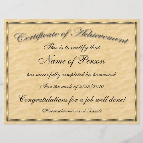 Letter Size Certificate of Achievement