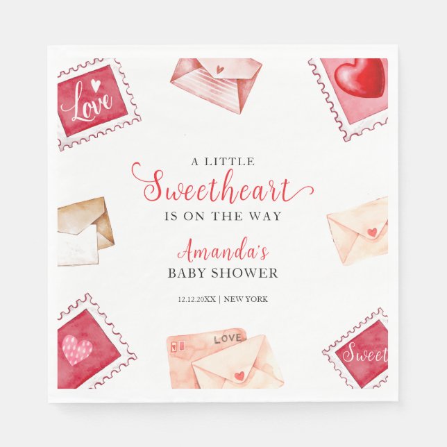 Letter Stamp Sweetheart Valentine Baby Shower  Napkins (Front)