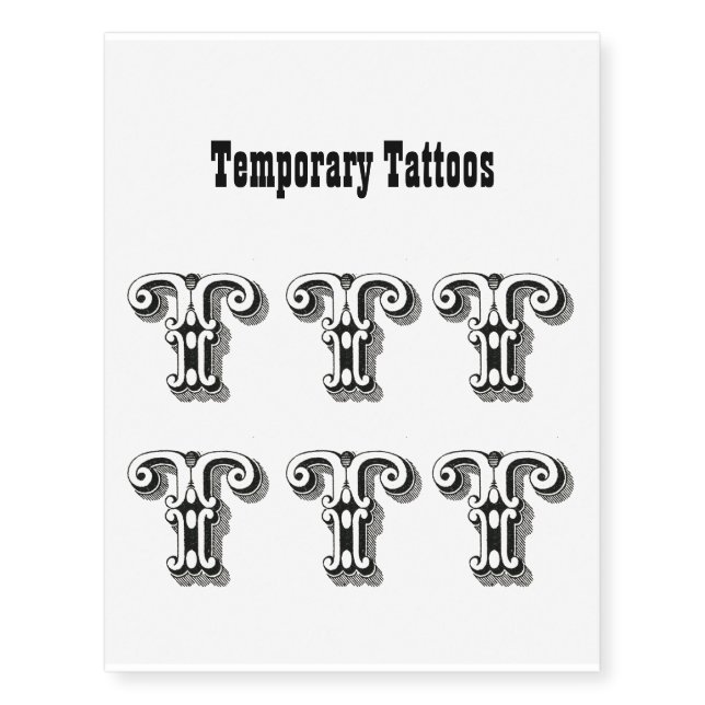 Letter T, Alphabet T, Black and White Temporary Tattoos (Front)