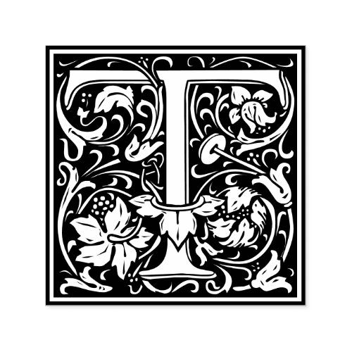 Letter T art nouveau black and white Tile Self_inking Stamp