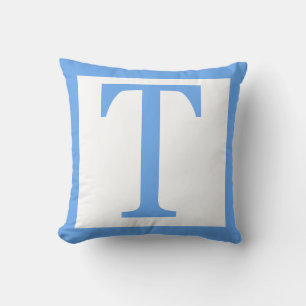 Letter T Baby Blue Border Throw Pillow