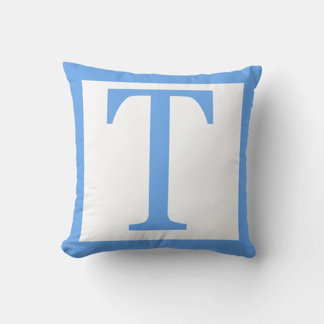 Letter T Baby Blue Border Throw Pillow (Front)