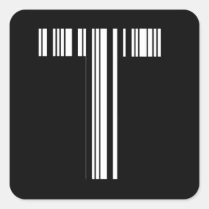 LETTER T BAR CODE First Initial Barcode Pattern Square Sticker