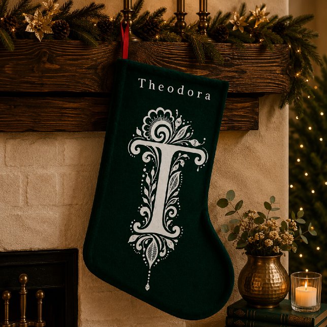 Letter T Botanical Monogram Personalized Stocking (Creator Uploaded)