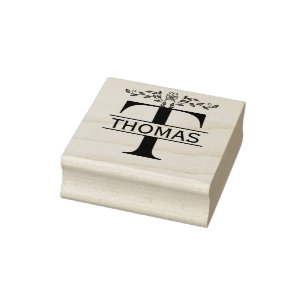 Letter T butterfly Leaves Split Monogram  Rubber Stamp