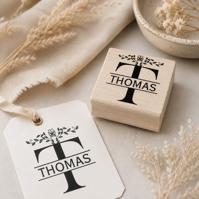 Letter T butterfly Leaves Split Monogram  Rubber Stamp (Creator Uploaded)
