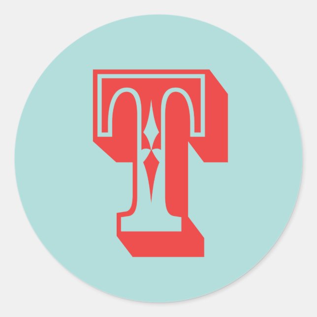 Letter T carnival style monogram initial favor Classic Round Sticker (Front)