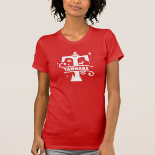 Letter T Christmas Monogram Initial Name Red T-Shirt