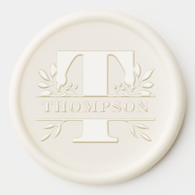Letter T Classic Foliage Family Name Monogram Wax Seal Sticker (Front)