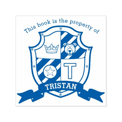 Letter T crest book custom name kids library stamp