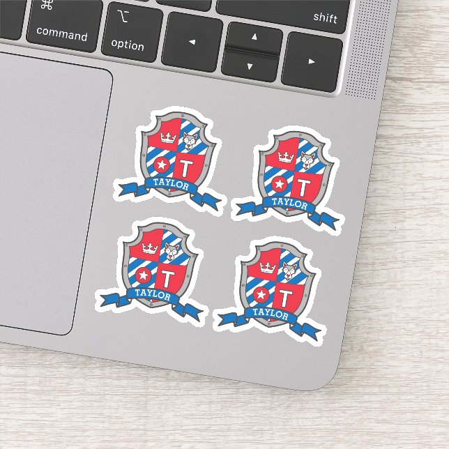 Letter T custom name Samuel wolf dog knights crest Sticker (Detail)