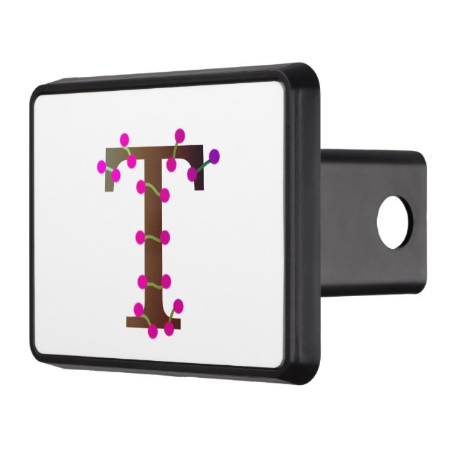 Letter T decorative initial on white Hitch Cover (Left)