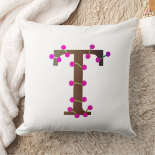 Letter T decorative initial on white Throw Pillow