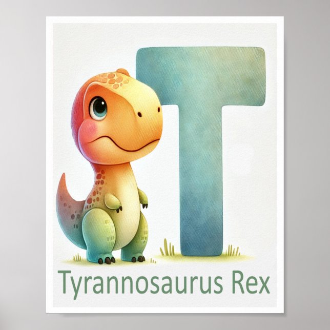 Letter T, Dinosaur Alphabet Watercolor Poster (Front)