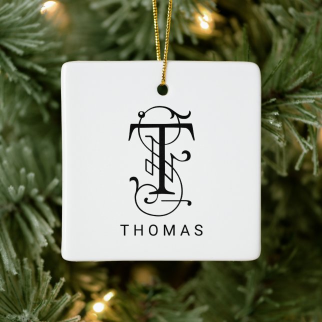 Letter T Elegant Monogram Christmas Ornament (Tree)