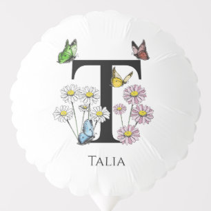 Letter T Floral Butterfly Monogram Initial  Balloon