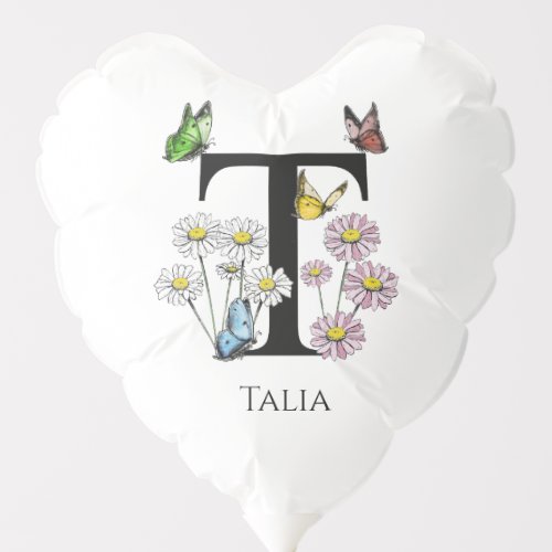Letter T Floral Butterfly Monogram Initial  Balloon