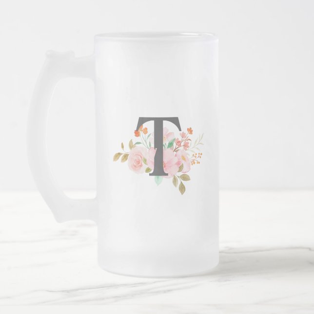 Letter T Frosted Glass Beer Mug (Left)