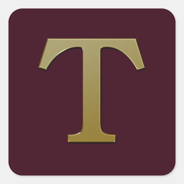Letter T Gold Square Sticker (Front)
