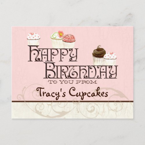Letter T Happy Birthday Cupcake Business Postcard