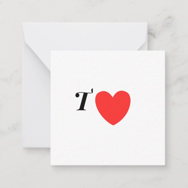 Letter T Heart - Valentine Initial Love Design Note Card (Front)