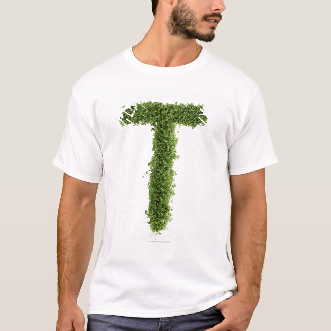 Letter 'T' in cress on white background, T-Shirt (Front)