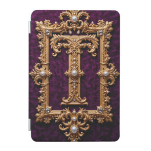 Letter T in Gold Ornamental Frame iPad Mini Cover
